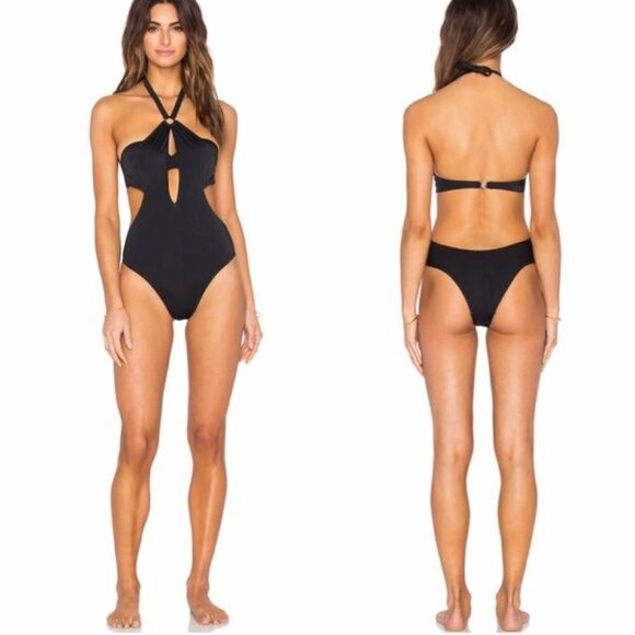 L'Agent by Agent Provocateur Adrina Halter Cutout One-Piece Swimsuit Black XS - Picture 1 of 15